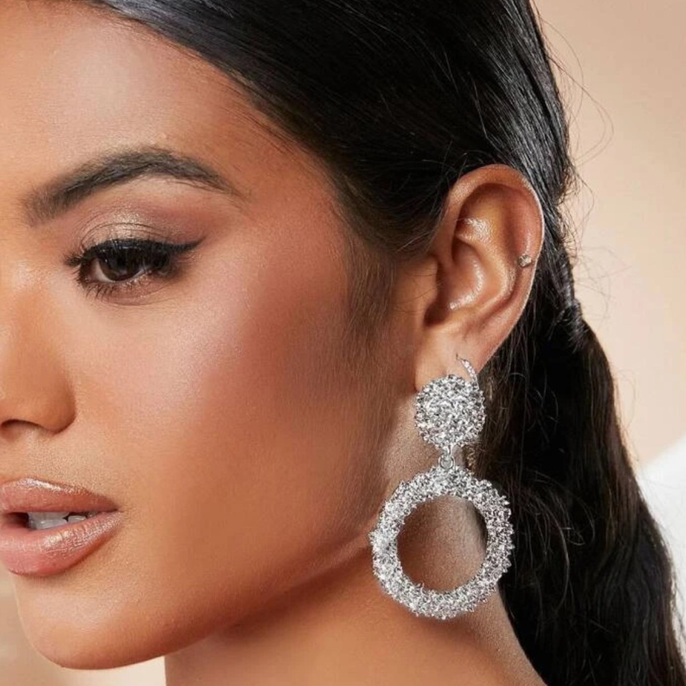 NWT Silver Drop Circle Earrings